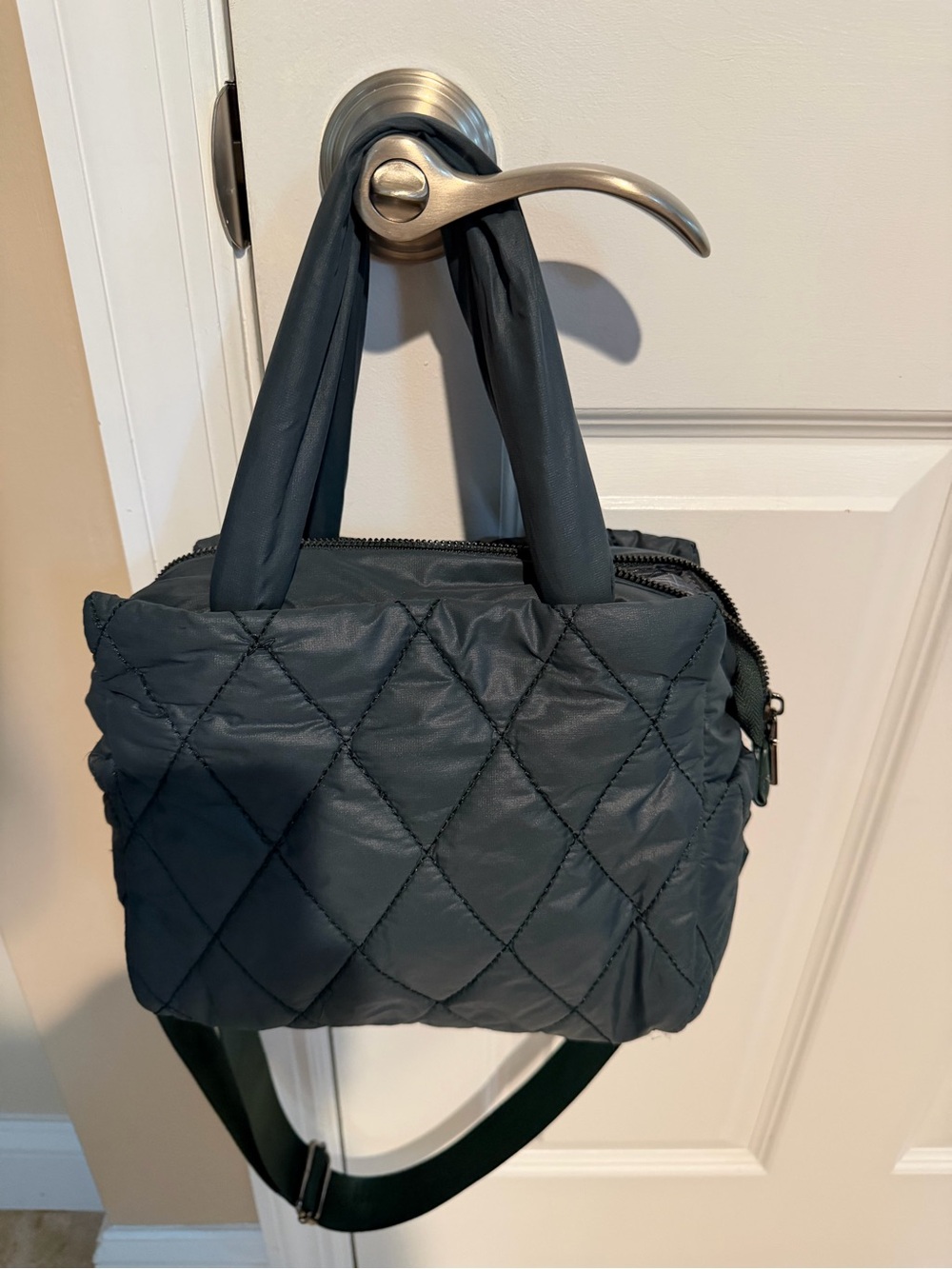 SOL and Selene Quilted Nylon Crossbody Tote - Dark Green